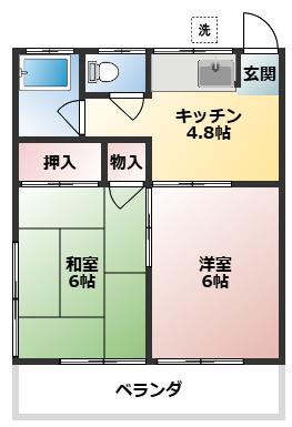 あさひハイツ(2K/1階)の間取り写真