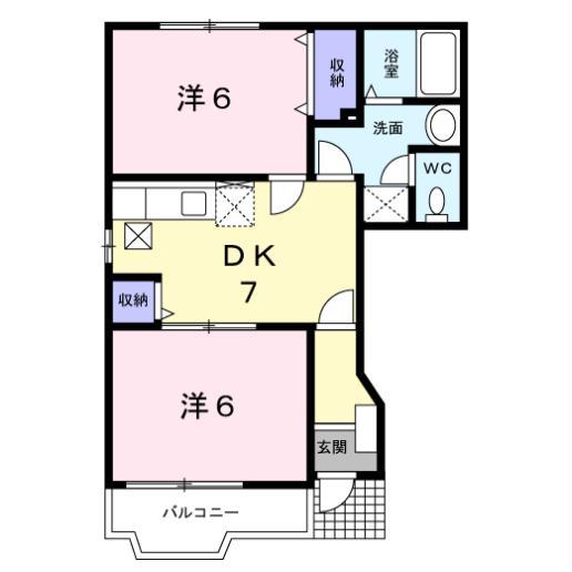 K フラット A棟(2DK/1階)の間取り写真
