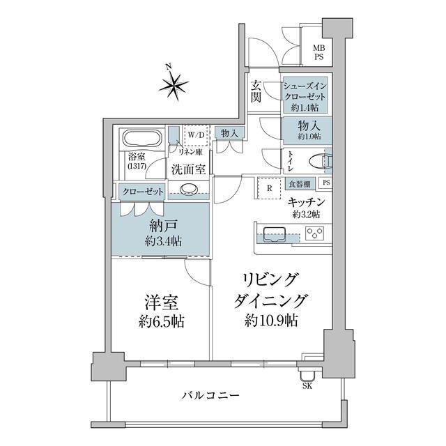 パークコート麻布十番三田ガーデン(1LDK/7階)の間取り写真