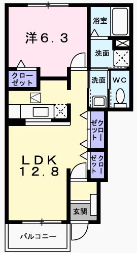 エクセルシア C棟(1LDK/1階)の間取り写真