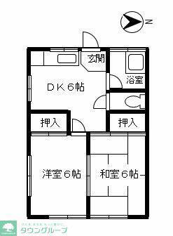 京王高尾線 北野駅(東京) 徒歩9分 2階建 築38年(2DK/1階)の間取り写真
