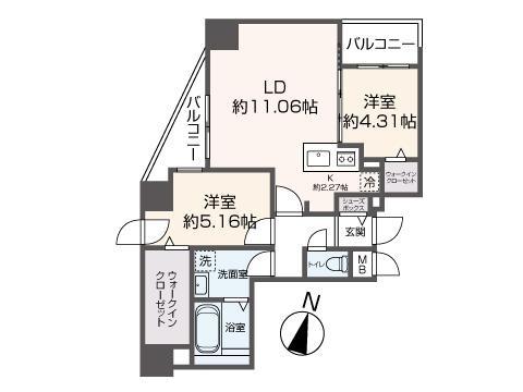 WELLZ N5(2LDK/12階)の間取り写真