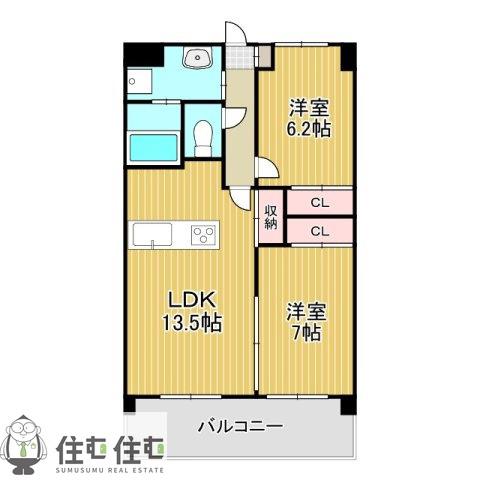 レーヴシェソワ(2LDK/7階)の間取り写真