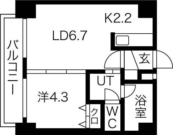 ボヌール手稲(1LDK/5階)の間取り写真
