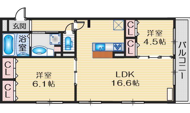 ファミーユ(2LDK/2階)の間取り写真