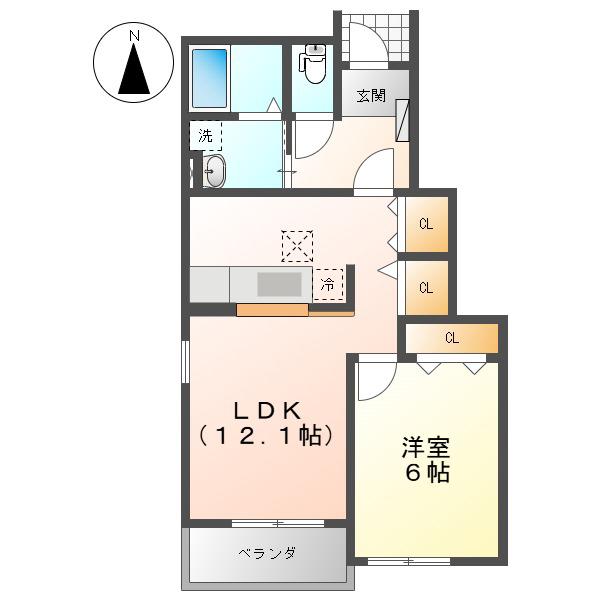グランソレイユ諏訪II(1LDK/1階)の間取り写真