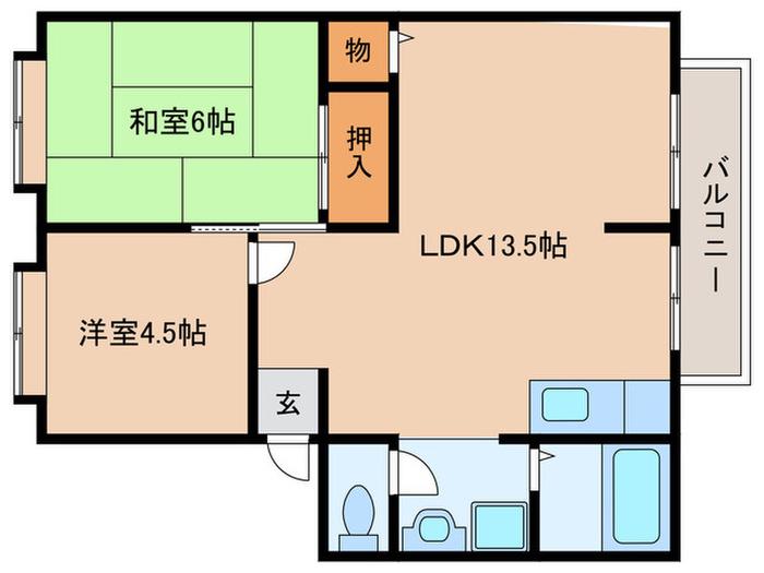 サンビレッジ中村 A棟(2LDK/1階)の間取り写真