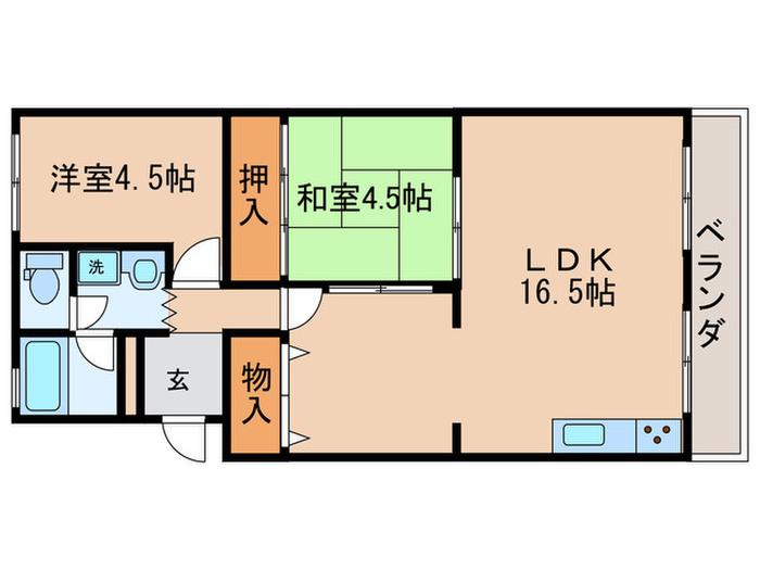 アムール西井(2LDK/3階)の間取り写真