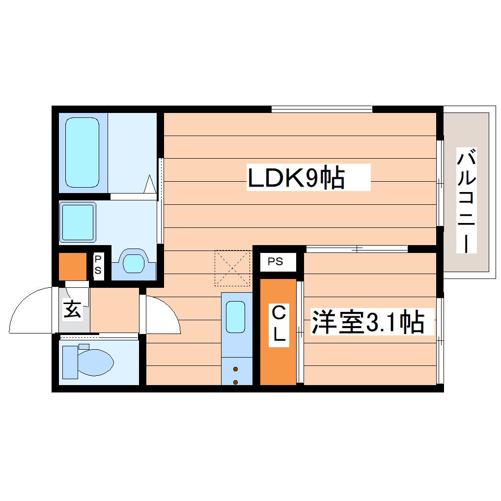 泉中央3丁目アパート(1LDK/2階)の間取り写真