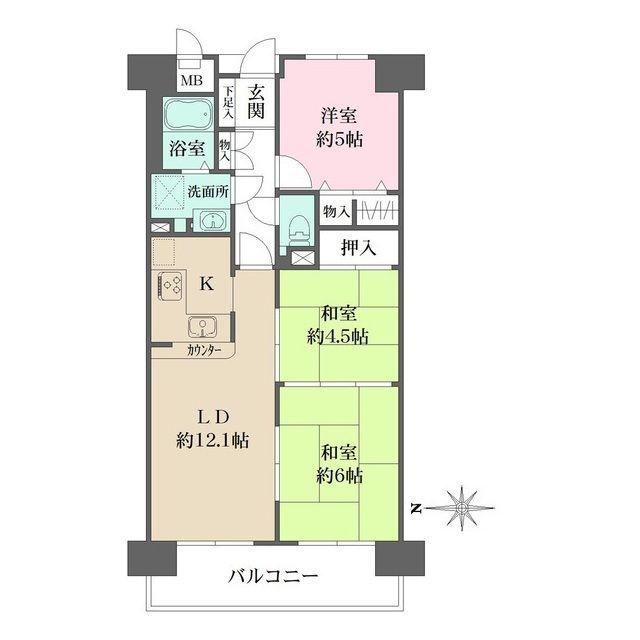 ファミールハイツ八尾B(3LDK/12階)の間取り写真