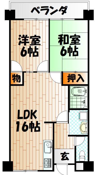 グリーンハイツ足立(2LDK/2階)の間取り写真