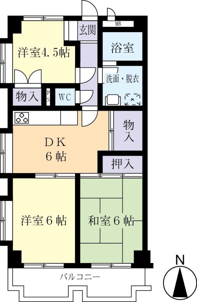 グリーンパレスKOKI(3DK/3階)の間取り写真