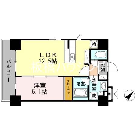 KYビル(1LDK/9階)の間取り写真