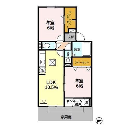 イーストサンライズII(2LDK/1階)の間取り写真