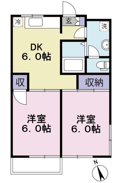 ジュビロ富士宮(2DK/1階)の間取り写真