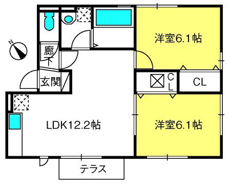 ボナール(2LDK/1階)の間取り写真