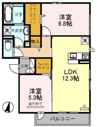 クリエ山本町南(2LDK/2階)の間取り写真