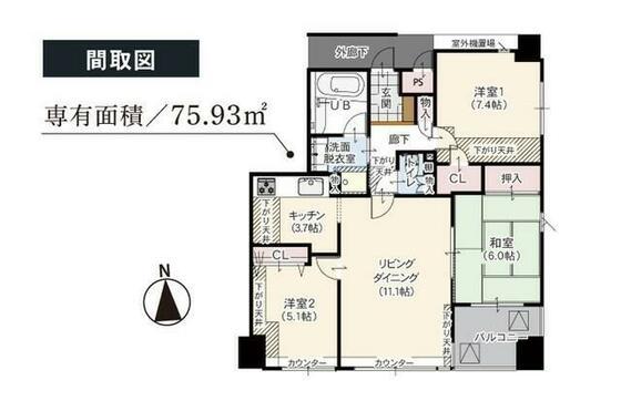 イトーピア相模原ウィズ センターフォート(3LDK/13階)の間取り写真