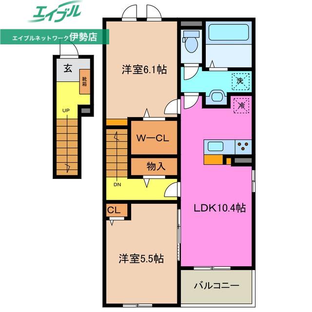 ラ・ルミエール A(2LDK/2階)の間取り写真