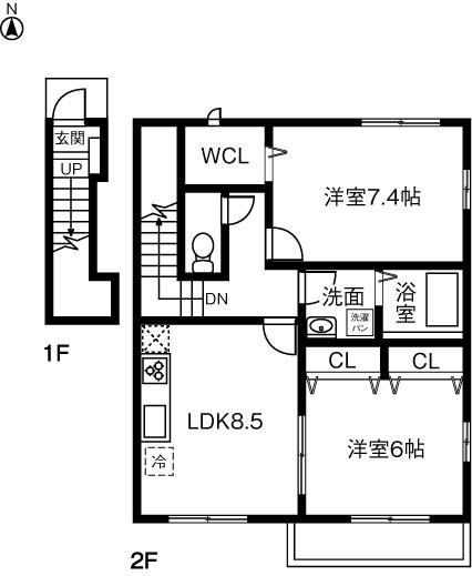 サン・FRIENDS掛割(2DK/2階)の間取り写真