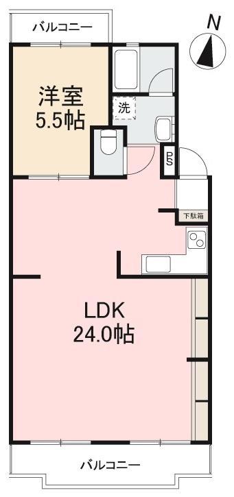 宮脇マンションB棟(1LDK/3階)の間取り写真
