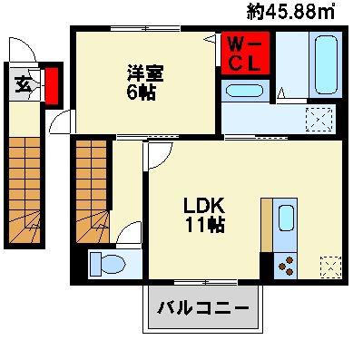 コスモ三萩野(1LDK/2階)の間取り写真