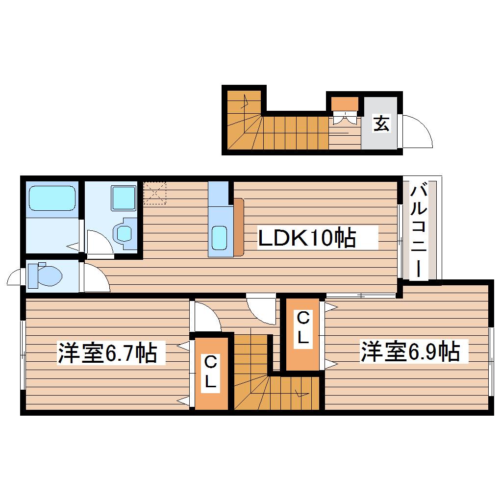 ルミエールI(2LDK/2階)の間取り写真