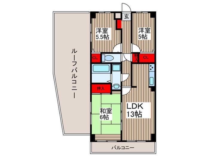 高倉マンション(3LDK/6階)の間取り写真