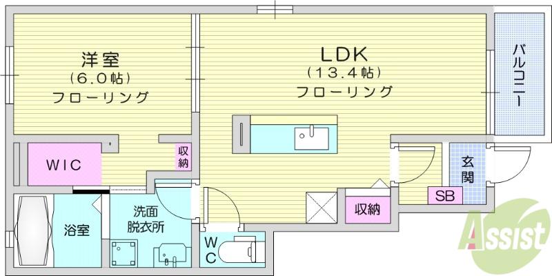 グランツ-S(1LDK/1階)の間取り写真