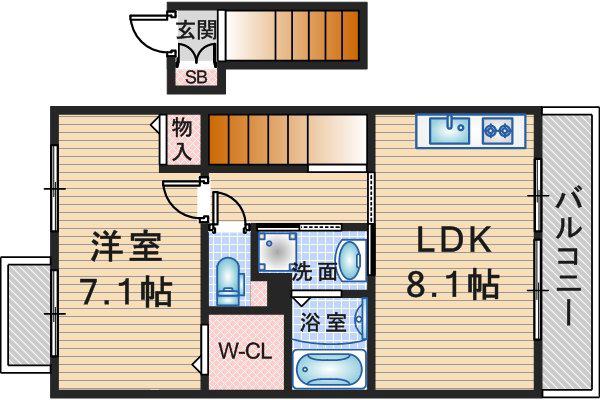 ドゥフロレアールヨシノ(1LDK/2階)の間取り写真