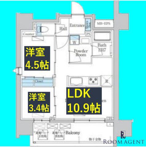 デュオフラッツ今池フレナ(2LDK/3階)の間取り写真