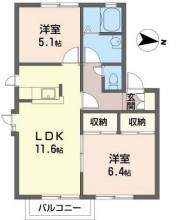 ディアス中筋(2LDK/2階)の間取り写真