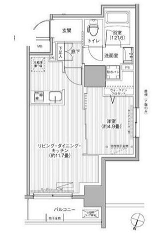 グランフォークス神田イーストタワー(1LDK/13階)の間取り写真