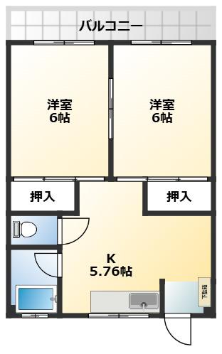 矢島荘(2K/1階)の間取り写真