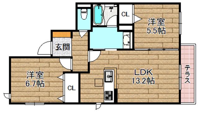 グラン ブランシェ(2LDK/1階)の間取り写真