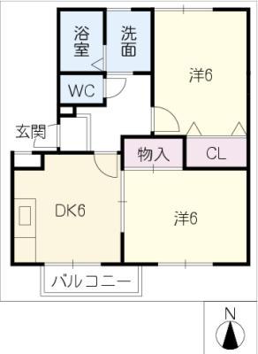グリーンベア(2DK/1階)の間取り写真