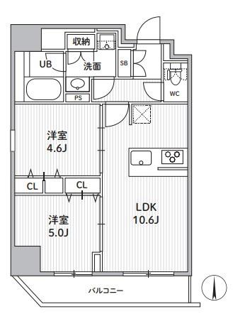 S-RESIDENCE住吉AQUACHT(2LDK/4階)の間取り写真