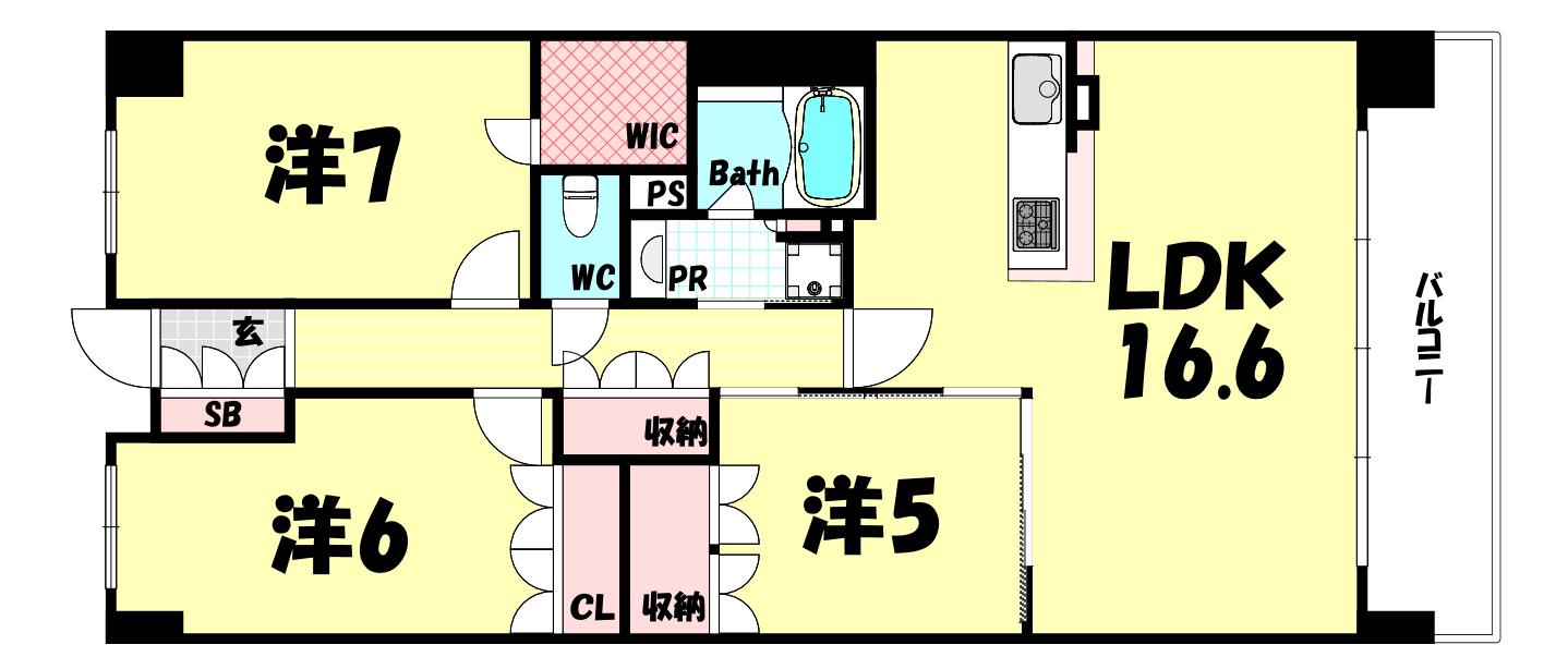 ワコーレシティ神戸三宮(3LDK/12階)の間取り写真