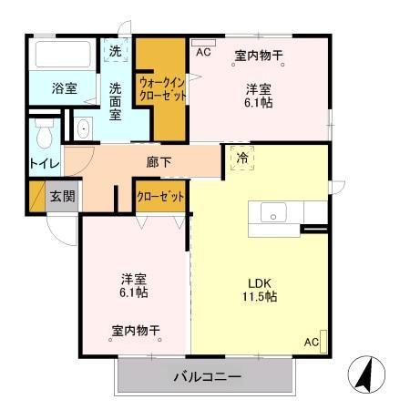 ラピス・コートB(2LDK/2階)の間取り写真