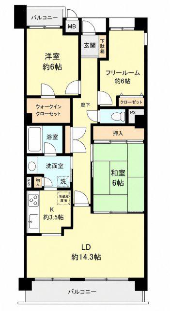 エンゼルハイム仁川北(2SLDK/4階)の間取り写真