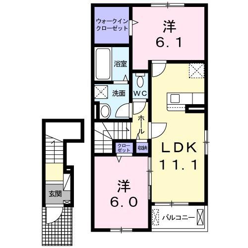 ウエストERLYGARDENII(2LDK/2階)の間取り写真