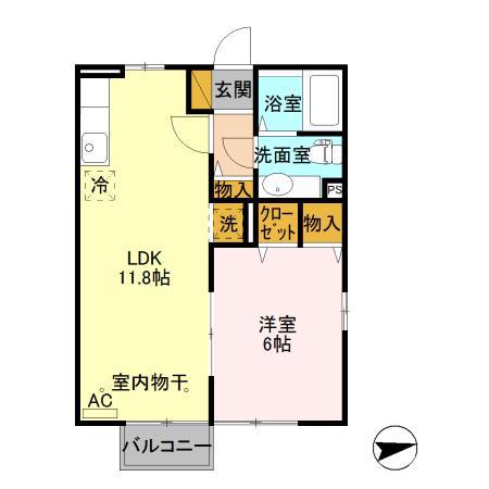 グランド・ハイデンスA棟(1LDK/2階)の間取り写真