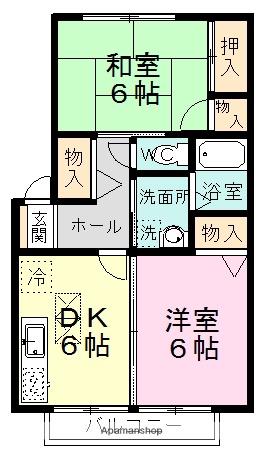 グランヴューラ高根台(2DK/1階)の間取り写真