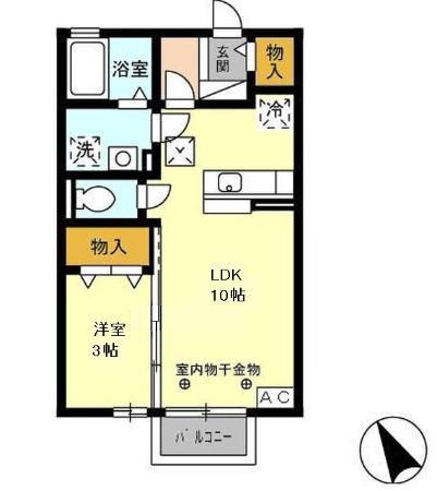 グランモア新豊A(1LDK/1階)の間取り写真