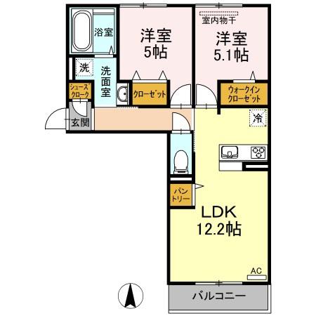 プレーヌ(2LDK/2階)の間取り写真