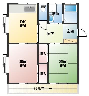 ブルーアイ羽尾(2DK/1階)の間取り写真