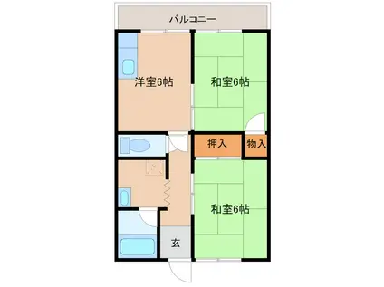 サンハイツ遠の森(2DK/4階)の間取り写真