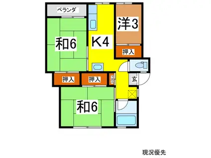 ファミール加藤(3K/2階)の間取り写真