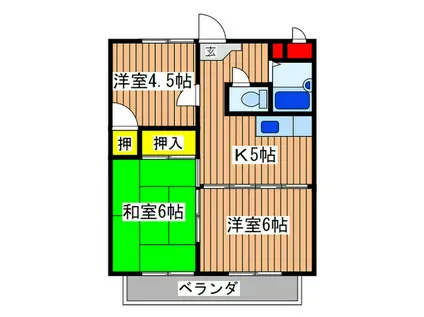 アシュレ横須賀・武A棟(3K/2階)の間取り写真