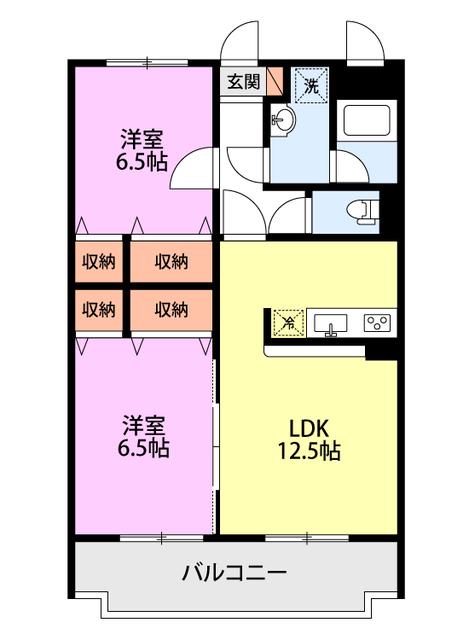 ベルオーク戸野目(2LDK/2階)の間取り写真